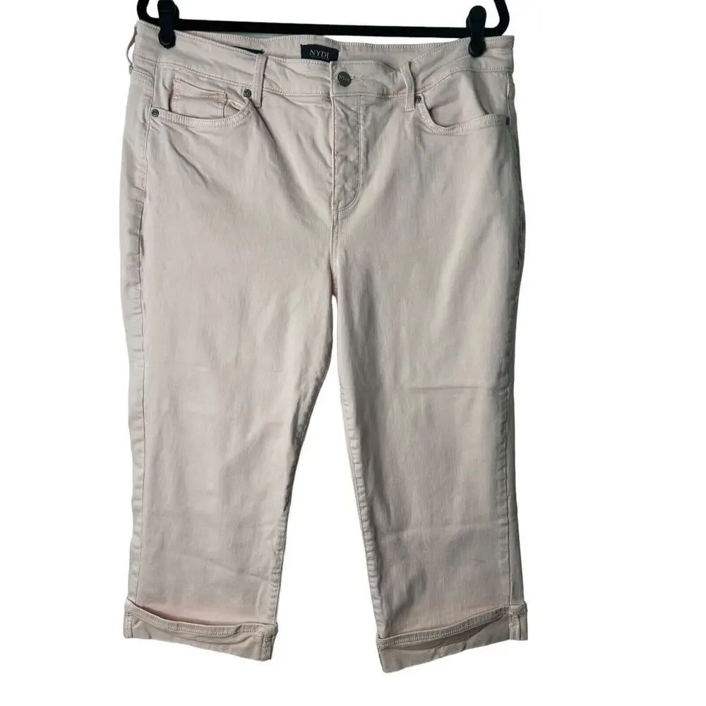 NYDJ Marilyn Straight‎ Leg Cuffed Capri Jeans Lift Tuck Plus Size 16 Pink Dusk
